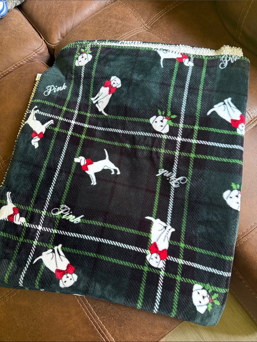 PINK Sherpa Holiday Plaid Throw - Black, Green & White